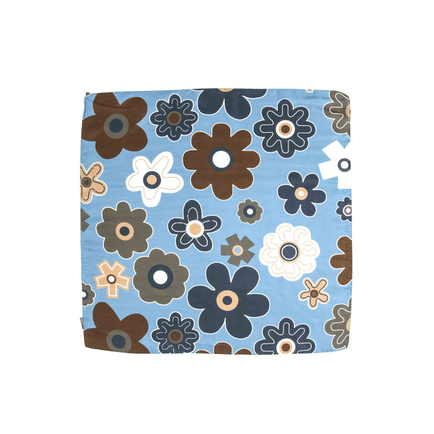 Bandana foulard azzurro in seta-cotone con macro fiori stampati 