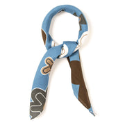 Bandana foulard azzurro in seta-cotone con macro fiori stampati 