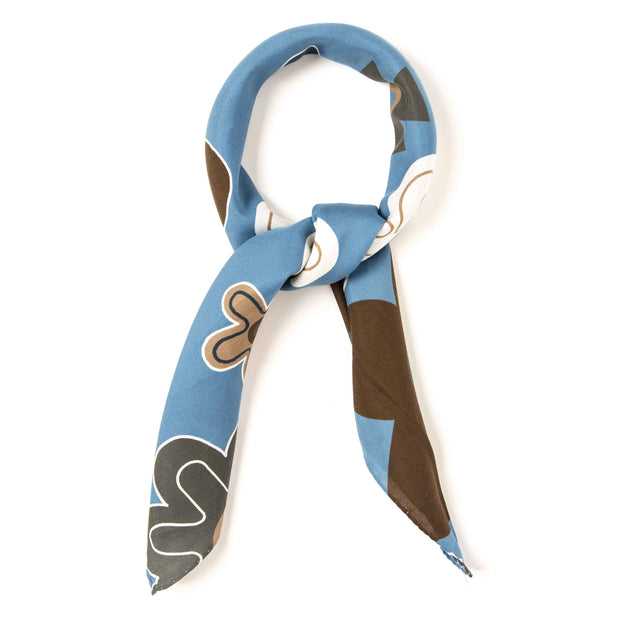 Bandana foulard azzurro in seta-cotone con macro fiori stampati 