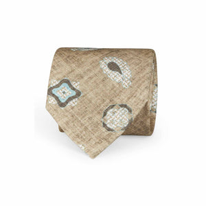 TOKYO - Cravatta effetto melange stampata in seta beige con paisley e diamanti