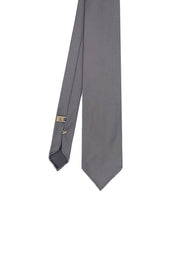 Grey plain super reps pure silk unlined handmade tie - Fumagalli 1891