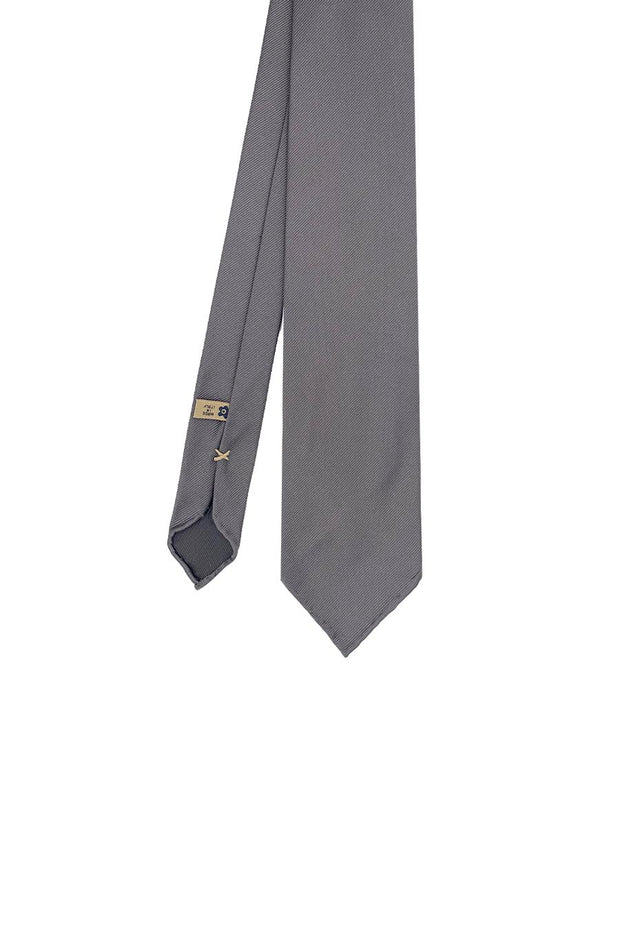 Grey plain super reps pure silk unlined handmade tie - Fumagalli 1891