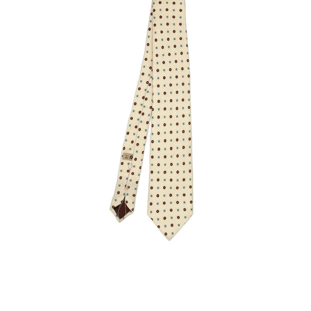 TOKYO - Cravatta stampata in seta beige con piccoli fiori 