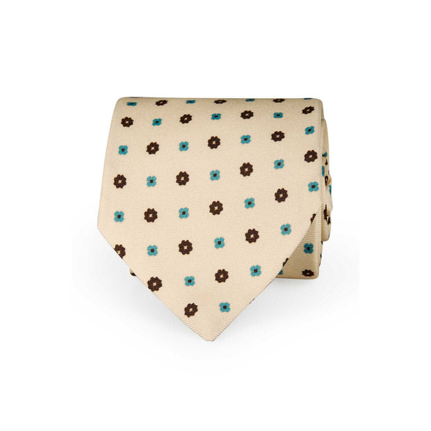 TOKYO - Cravatta stampata in seta beige con piccoli fiori 