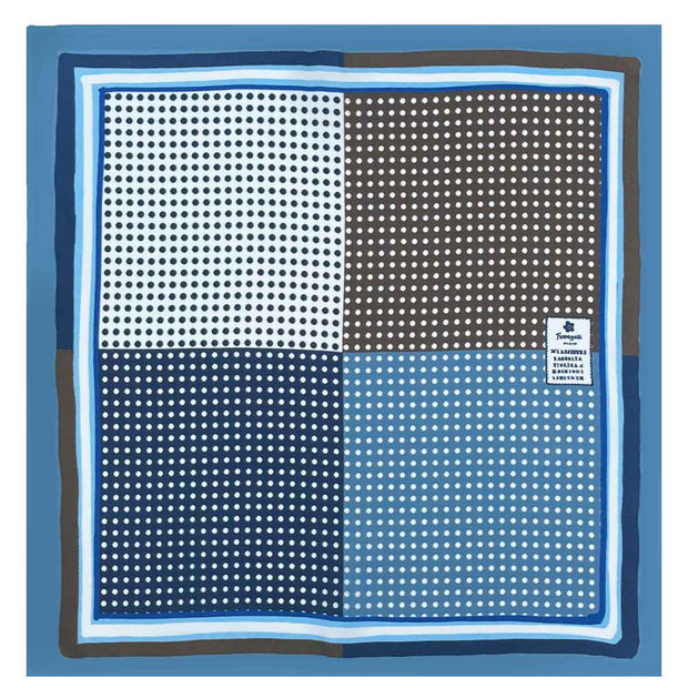 MULTICOLOR POIS BLU-BROWN-WHITE-LIGHT BLUE SILK POCKET SQUARE