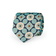 Cravatta medaglioni blu azzurro beige