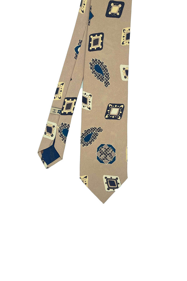 TOKYO - Cravatta in seta beige con stampa medaglioni e diamanti