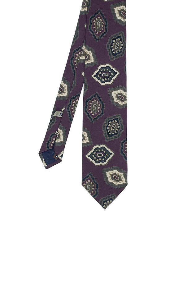 TOKYO - Purple macro medallion vintage printed hand made silk tie