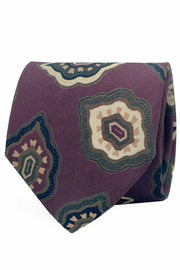 TOKYO - Cravatta in seta viola con stampa macro medaglioni 