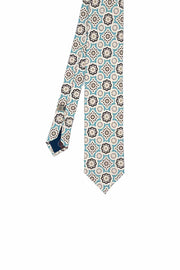 TOKYO - Cravatta in seta stampata con motivo a diamante azzurro, marrone e beige 