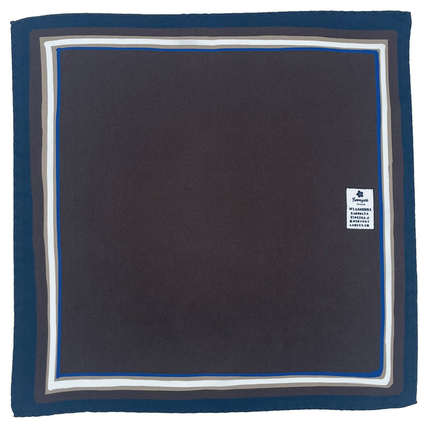 Brown plain with blue frame printed silk pocket square