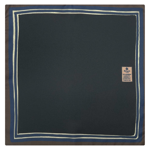 Black plain with blue frame printed silk pocket square