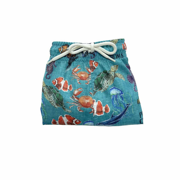 Ocean wildlife pattern light blue sustainable swimwear