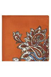 Orange Ultra Soft Silk & Cotton Floral Paisley Pocket Square