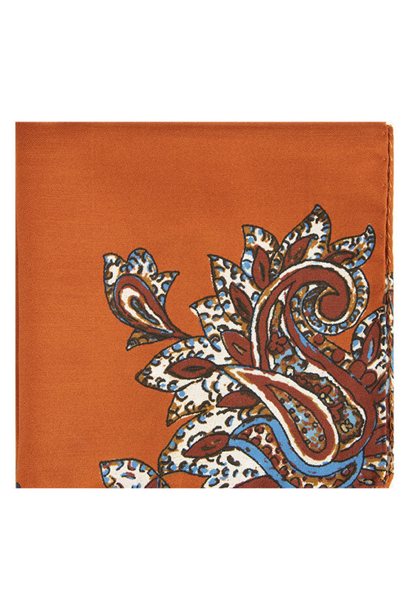 Orange Ultra Soft Silk & Cotton Floral Paisley Pocket Square