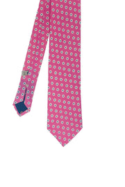 Pink floral pattern printed wool hand made tie