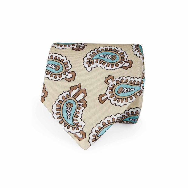 TOKYO - Beige macro paisley printed silk tie