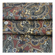 Sciarpa in seta doppiata oro e blu notte con fiori e paisley