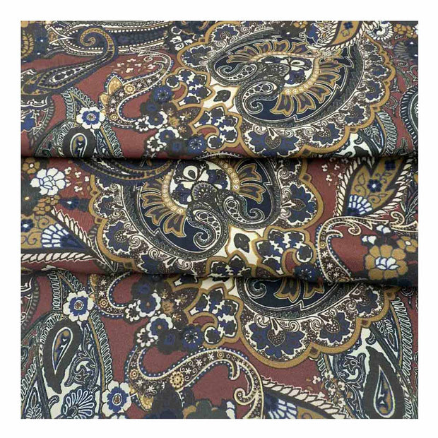 Sciarpa in seta doppiata oro e blu notte con fiori e paisley