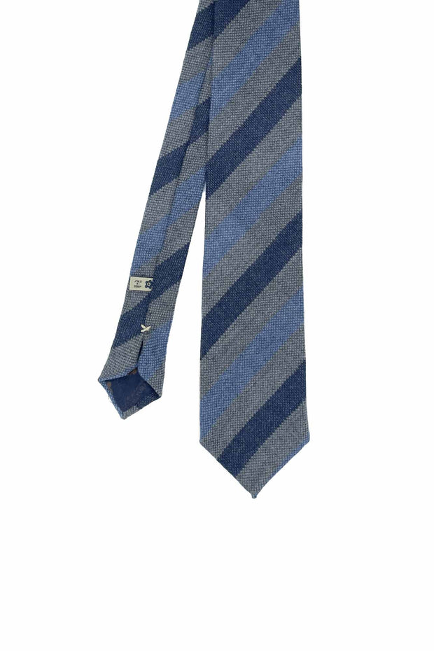 Grey, blue and light blue regular striped wool tie