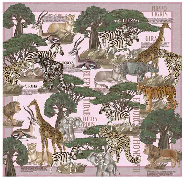 Foulard Rosa con Animali della Savana Africana  