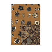 Sciarpa in seta doppiata oro e blu notte con fiori e paisley