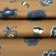 Sciarpa in seta doppiata oro e blu notte con fiori e paisley