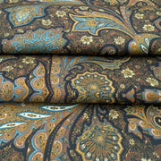 Sciarpa in seta doppiata oro e blu notte con fiori e paisley
