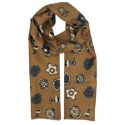 Sciarpa in seta doppiata oro e blu notte con fiori e paisley