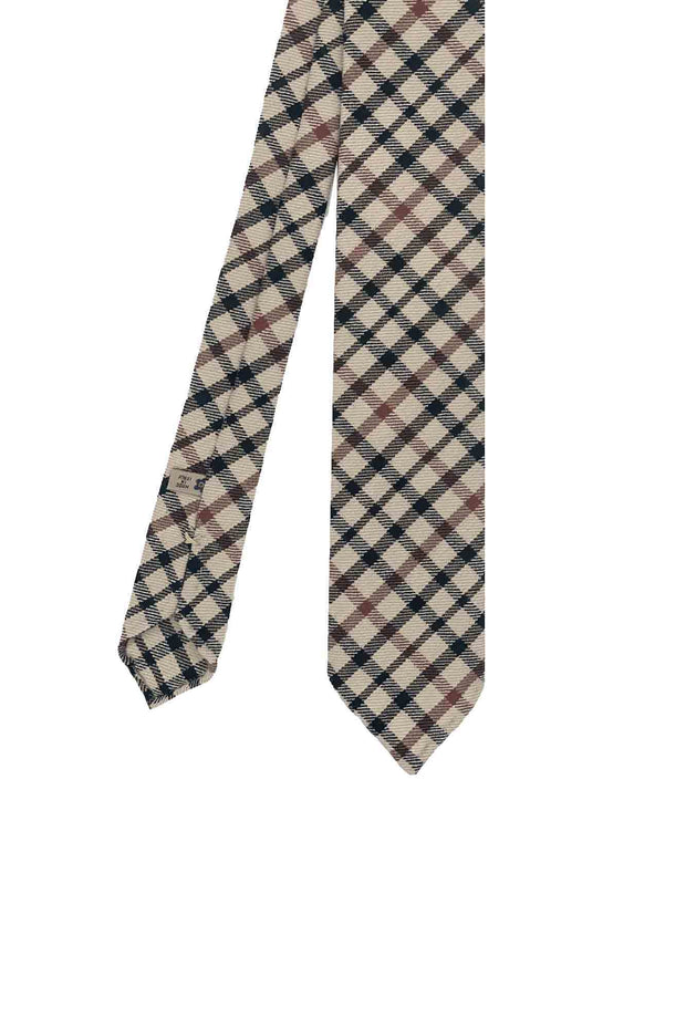 Cravatta sfoderata classica in lana Tartan beige  -Fumagalli 1891