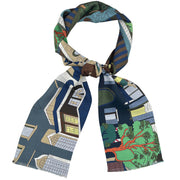 Tie Scarf Venezia in seta blu scuro e marrone