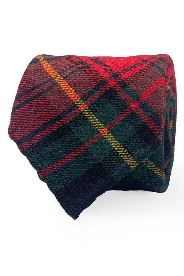 Red and green tartan classic wool unlined tie-