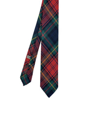 Cravatta sfoderata in lana verde e rossa tartan classico - Fumagalli 1891