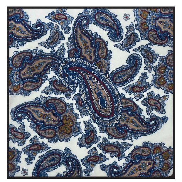 White Floral Paisley Design Pure Italian Wool Pocket Square