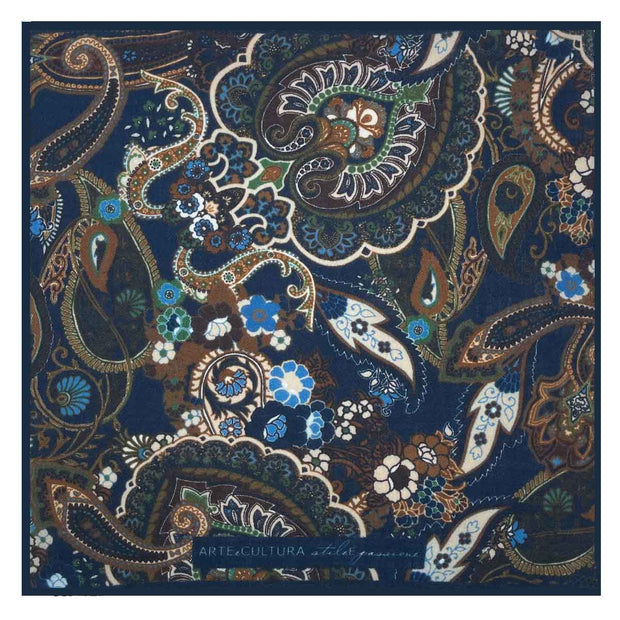 Blue Pure Italian Wool Abstract Paisley Design Pocket Square