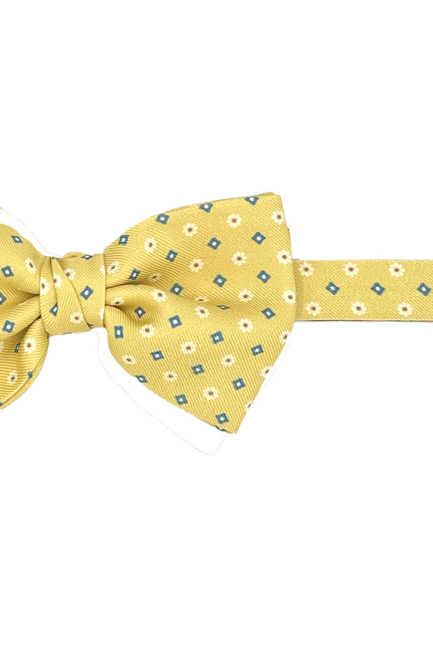 Yellow micro floral and diamonds design printed pre-knotted bow tie   - FUMAGALLI 1891