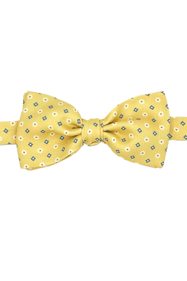 Yellow micro floral and diamonds design printed pre-knotted bow tie   - FUMAGALLI 1891