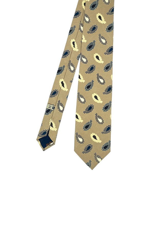 TOKYO - Beige macro paisley vintage printed hand made silk tie