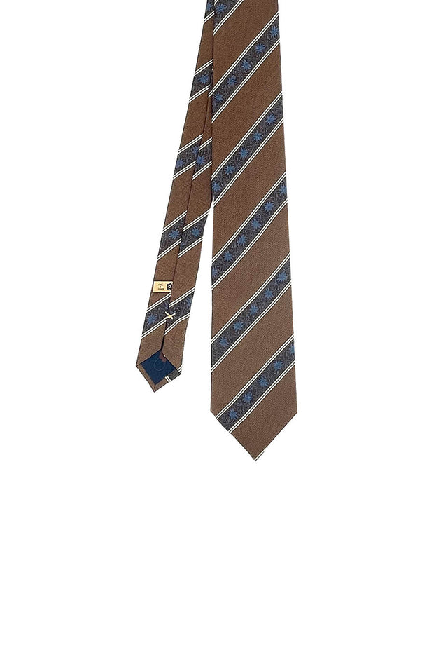 Regimental brown and flowered silk hand made tie- Fumagalli 1891