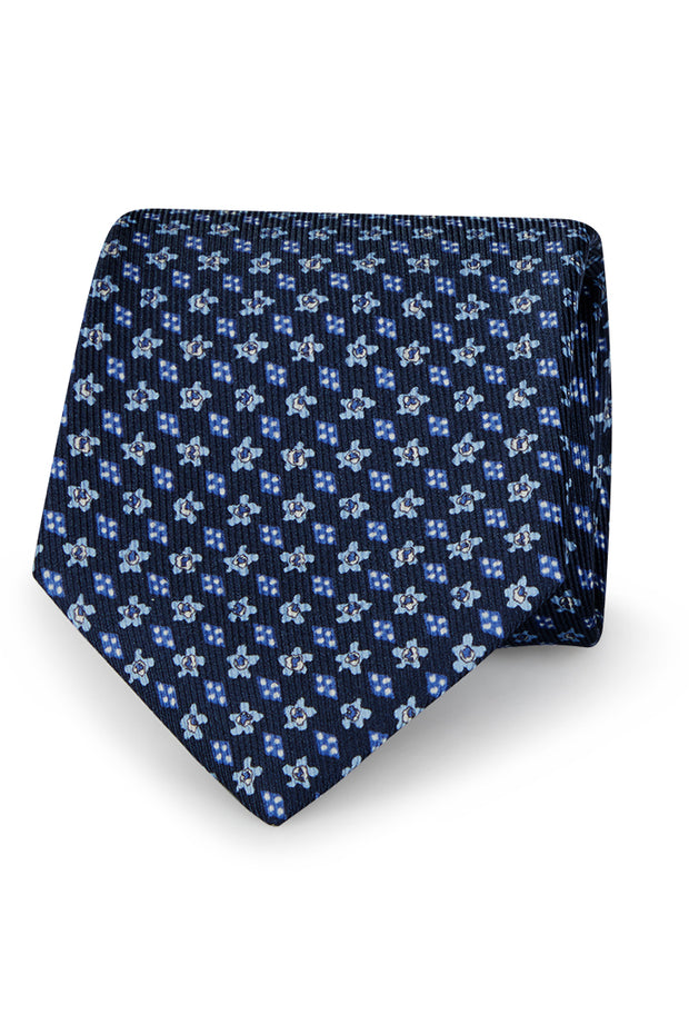 blue tie with micro flowers