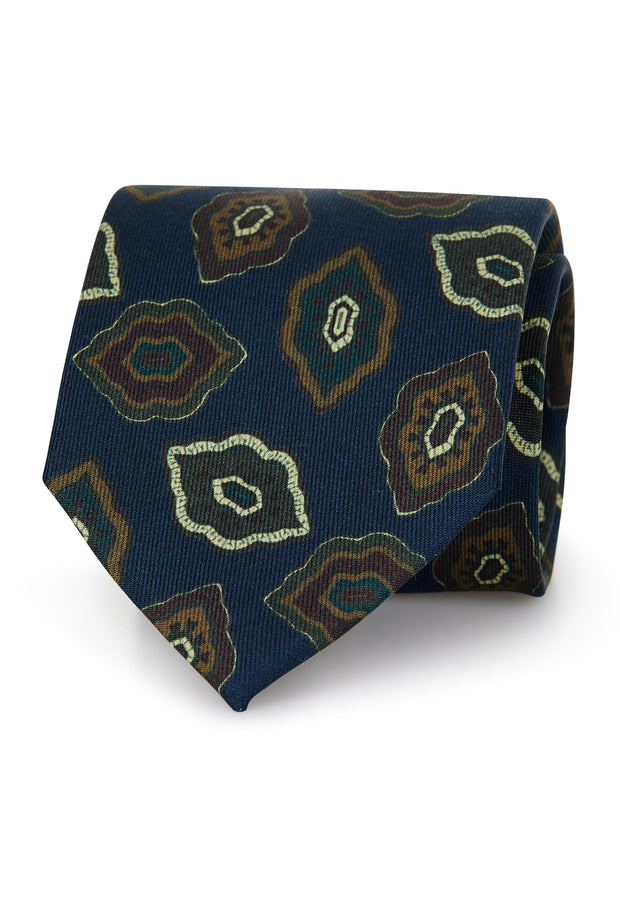 blue tie with vintage pattern
