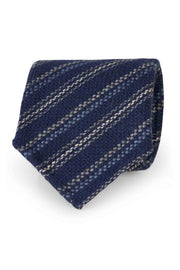 Blue, grey & light blue asymmetric striped cashmere hand made unlined tie