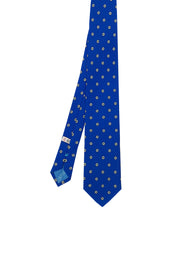 Cravatta stampata blu con fantasia classica cucita a mano in pura seta - Fumagalli 1891