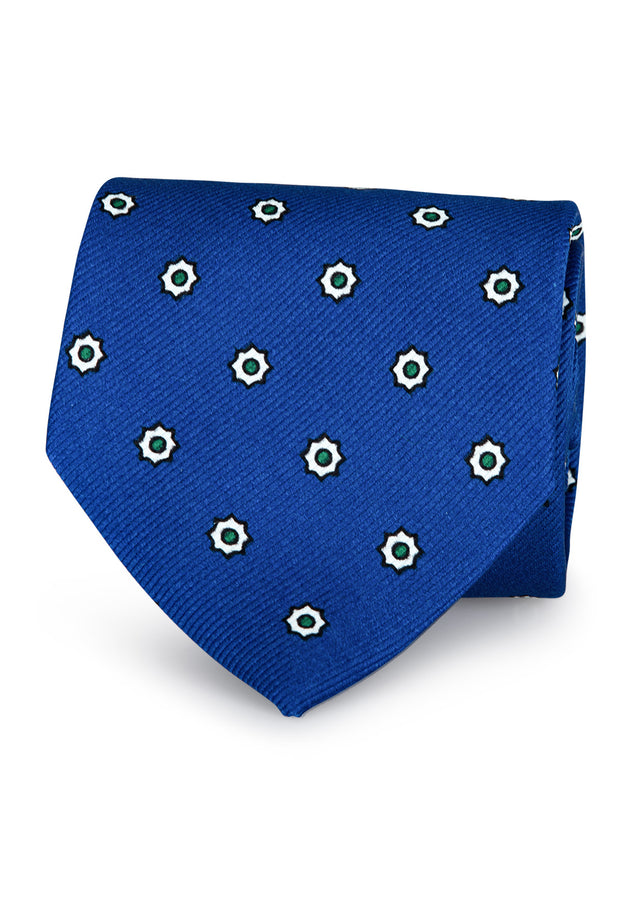 blue tie with classic pattern