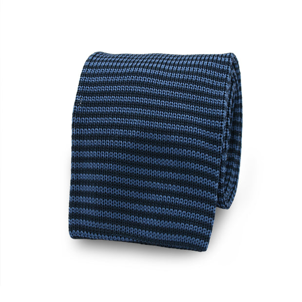 blue triped knitted tie