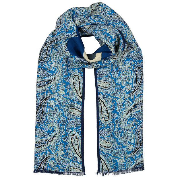 Blue pure wool paisley scarf