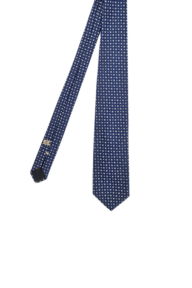 Blue jacquard tie with micro white flowers