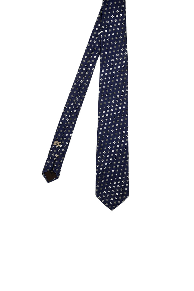blue jacquard tie with silver and grey flowers