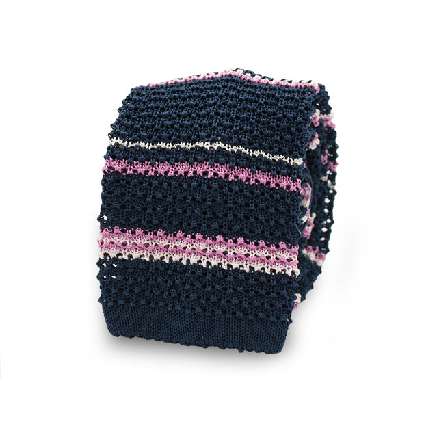 blue and pink knitted tie