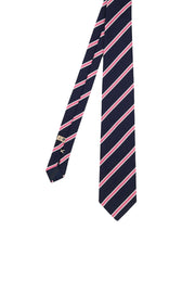 dark blue regimental tie with pink stripes